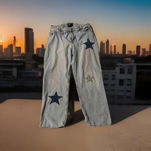 Hollister‎ Curvy High-Rise Crop Preppy Boho Star Embroidered Jeans 19L 34/33